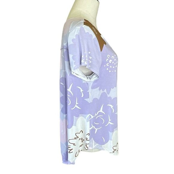 Alfani Womens Size Large Pullover Top Blue Brown Floral Print Short Sleeve - Picture 5 of 14